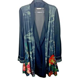 SOFT SURROUNDINGS Floral Draped Open Front jacket cardigan Duster Topper Size XL